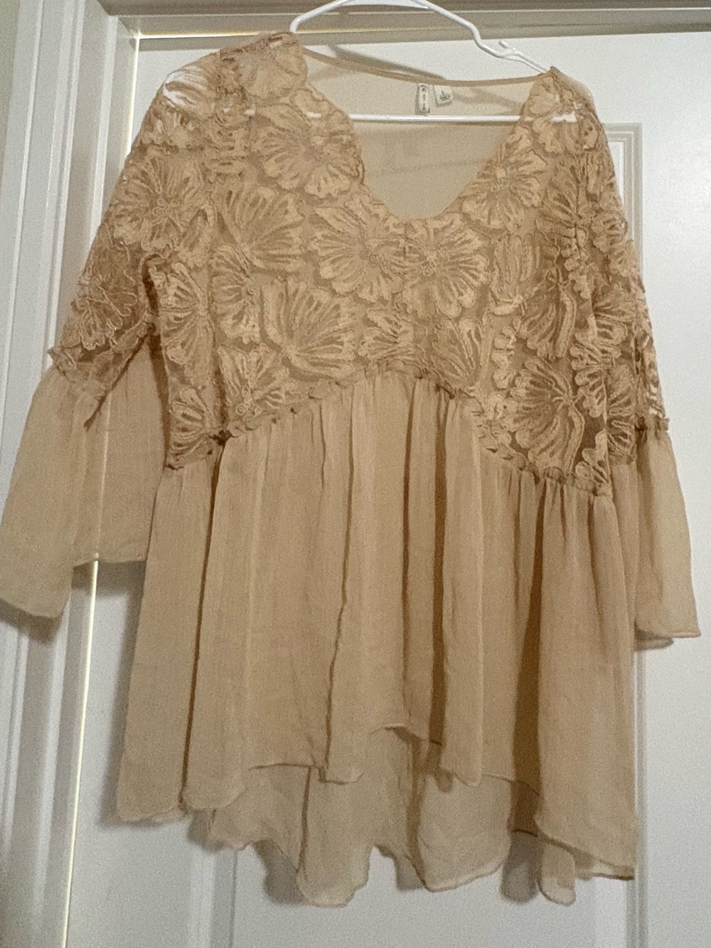 Boho style Beige Lace Embroidered Blouse